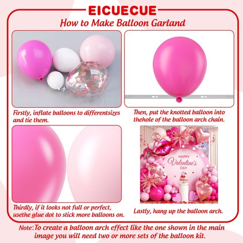EICUECUE Valentines Day Balloons Garland Arch Kit - 127Pcs Different Size Hot Pink and Pink with Heart Foil, Lip Foil Balloon for Valentine's Day Galentine's Day Anniversary Prom Party Decorations