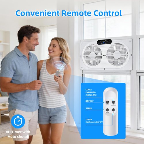 BEYOND BREEZE Twin Window Fan with Reversible Airflow, 9-Inch Window Fan with Remote Control and 3 Speeds, Expandable Window Exchaust Fans for Home Bedroom