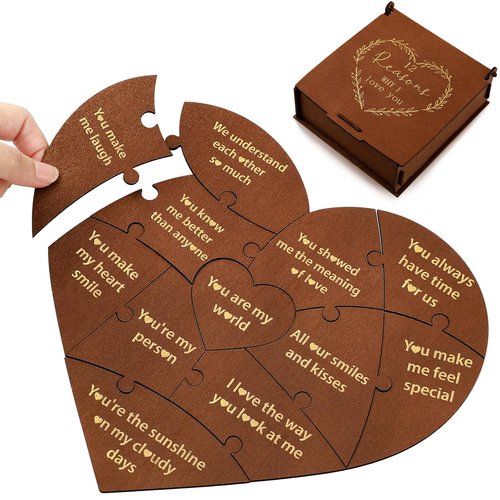 Seenelling Reasons Why I Love You Gift for Him Her, Valentine Romantic Heart Puzzle Box,12 Reasons Heart Puzzle for Girlfriend Boyfriend Wife Husband, I Love You Mom, Relationship Gifts Ideas