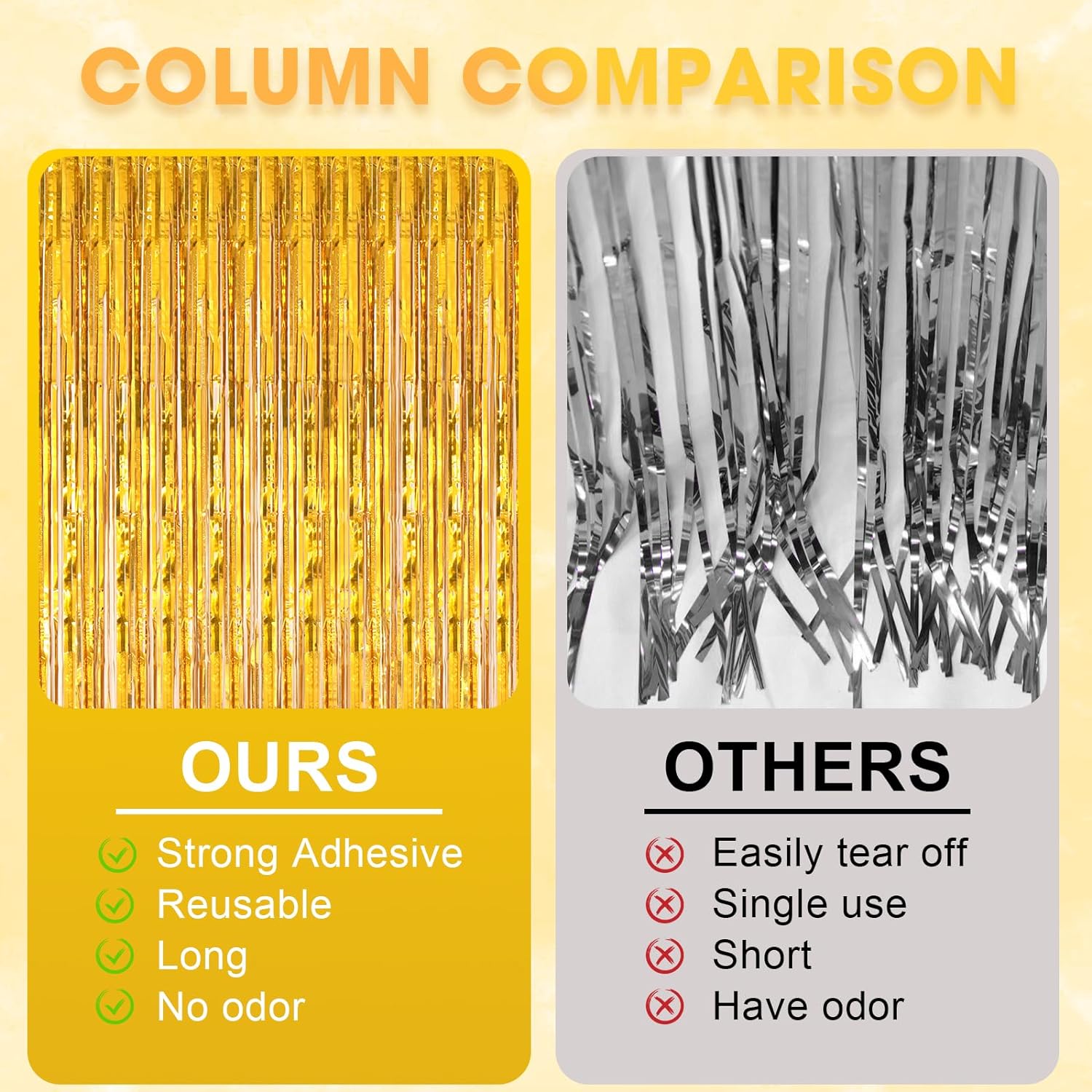 Voircoloria Laser Gold Foil Fringe Backdrop Curtains - 3 Pack Tinsel Streamers for Parties | 3.3 x 8.2 ft