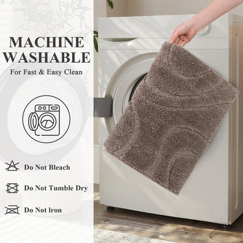 HEBE Bathroom Rugs Sets 5 Piece, Soft Absorbent Microfiber Bath Mat for Bathroom, Non Slip Washable Bath Rug Set with Toilet Cover, Bath Runner and U-Shaped Contour Toilet Rug, Coffee