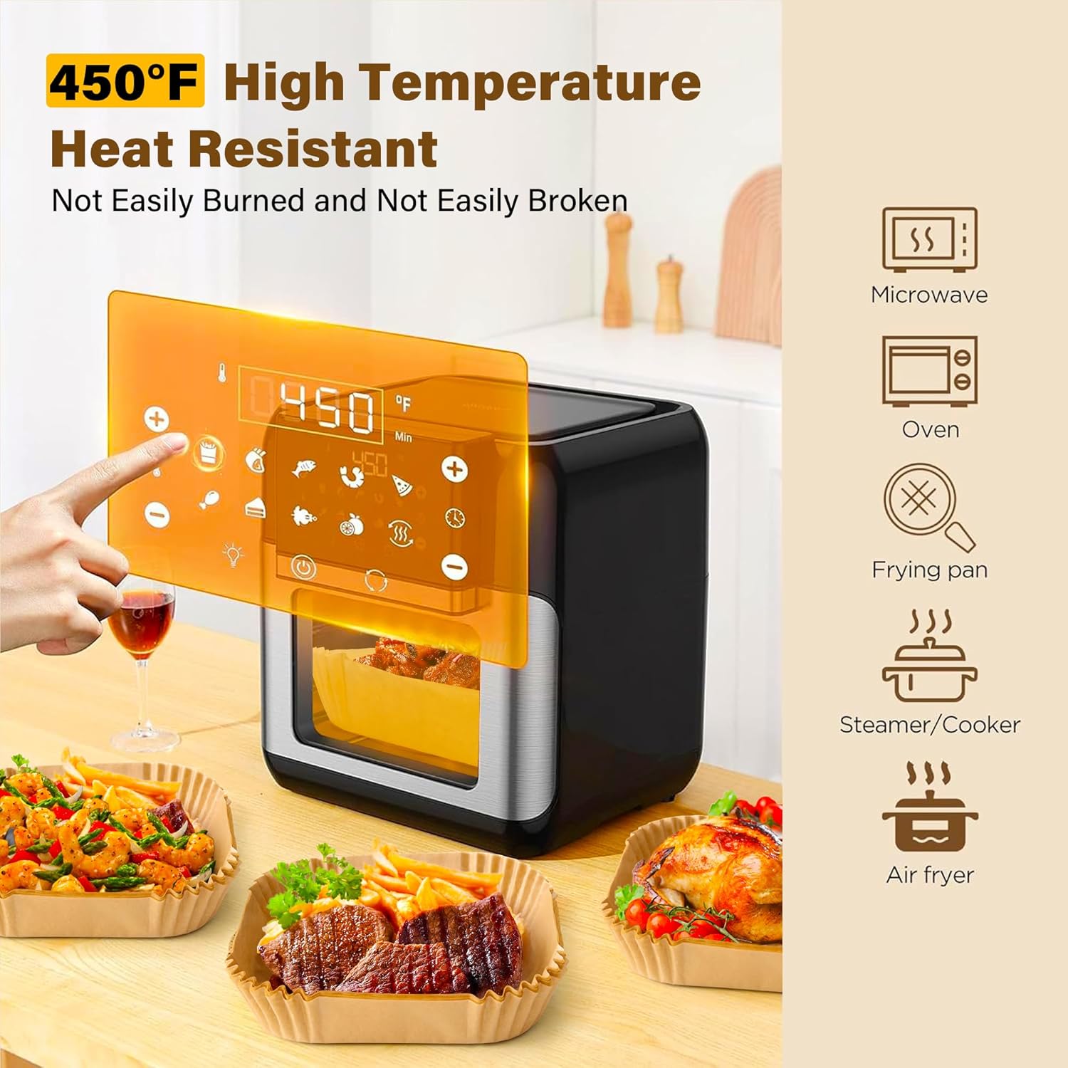Air Fryer Liners | 125 Pcs Unbleached Non-Stick Parchment Paper | 8 Inch Square for 5-8QT Air Fryers