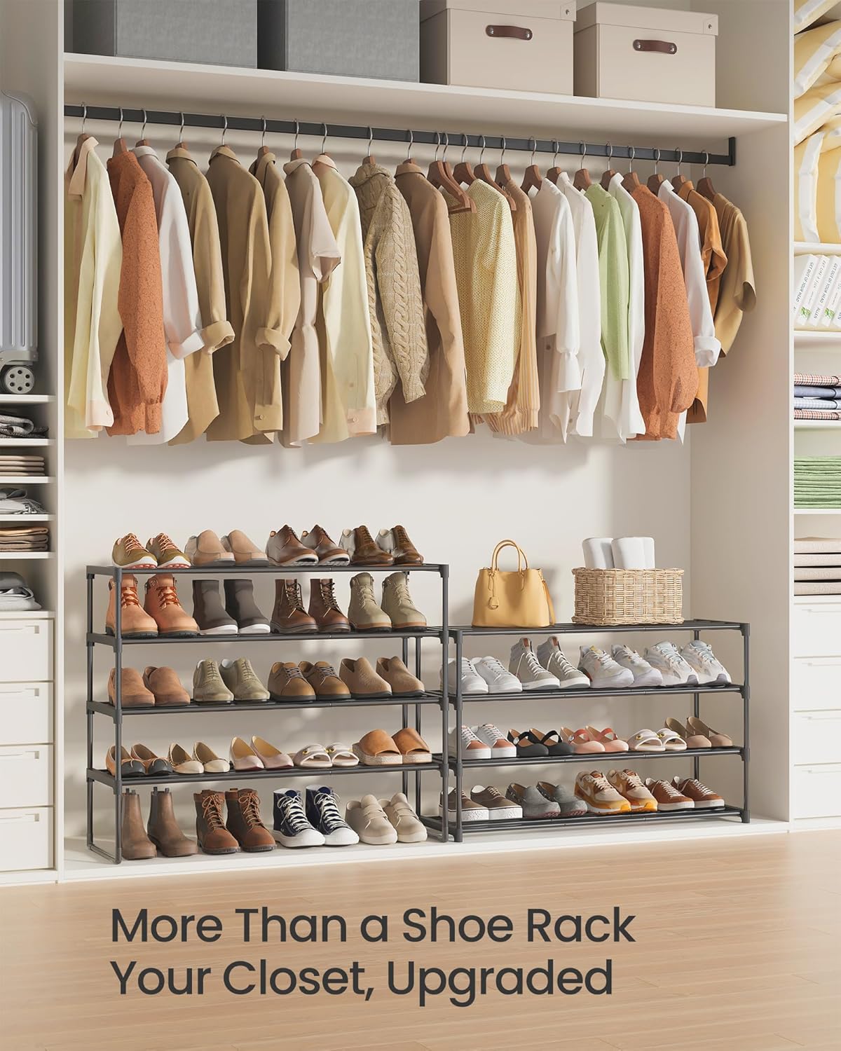 SONGMICS 8-Tier Shoe Rack - Stackable Metal Organizer for 32-40 Pairs | Black, 11.8 x 36.2 x 56.5 Inches