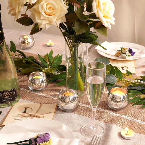 Homemory 12 Pcs Silver Votive Candle Holders - Round Mercury Glass for Weddings, Home Decor & Events