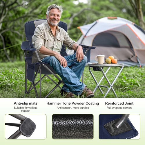 LET'S CAMP Folding Camping Chair - Oversized Heavy Duty Padded Outdoor Chair with Cooler Bag | 450 LBS Capacity, 2 Pack