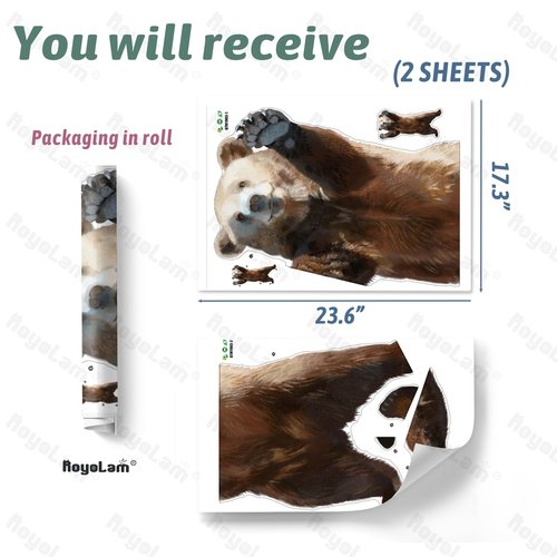 RoyoLam Standing Brown Bear Wall Decal Nursery Animal Wall Sticker Removable Peel and Stick Waterproof Wall Art Decor Stickers for Kids Baby Classroom Living Room Playing Room Bedroom