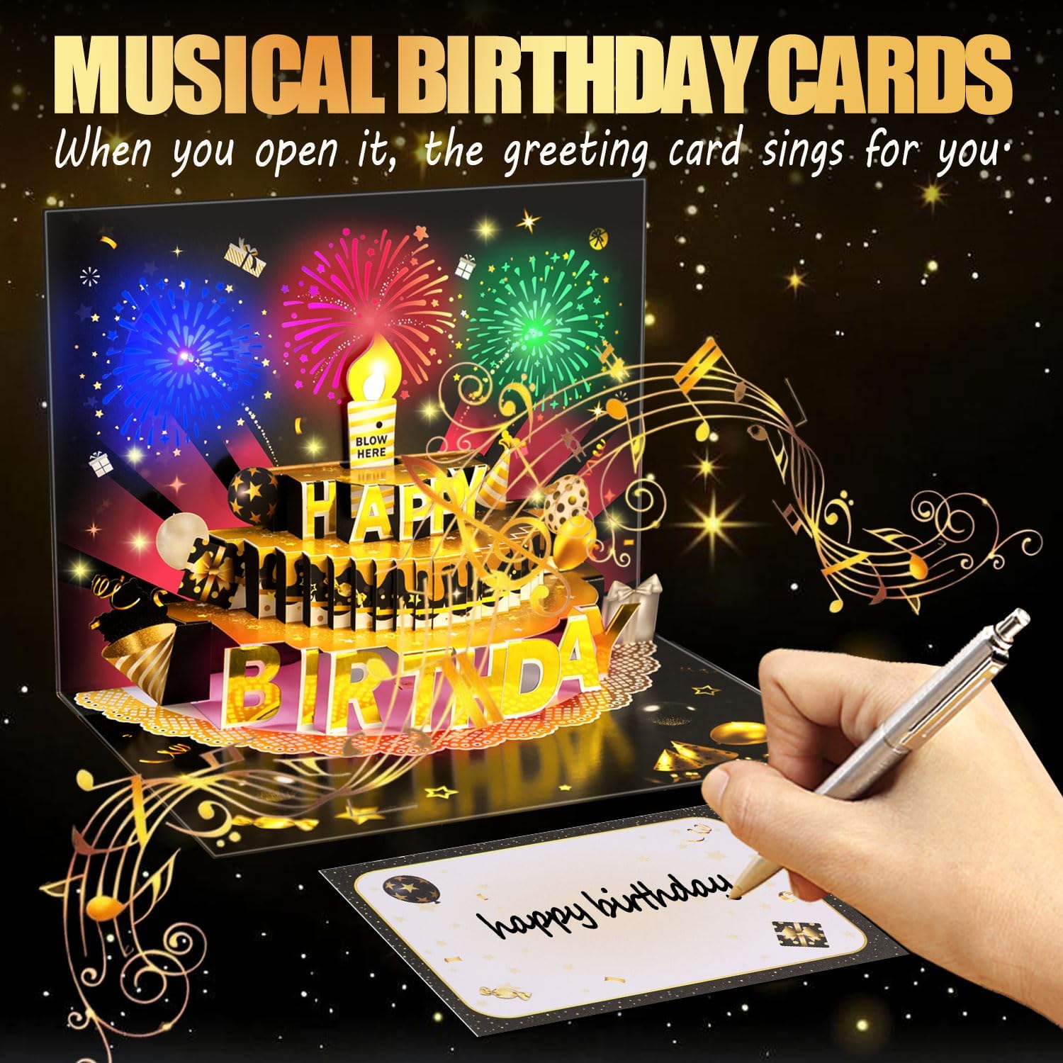 Pop Up Birthday Cards - LED Light & Music, 3D Balloons, Perfect Gift for Men, Women, Kids & Dad