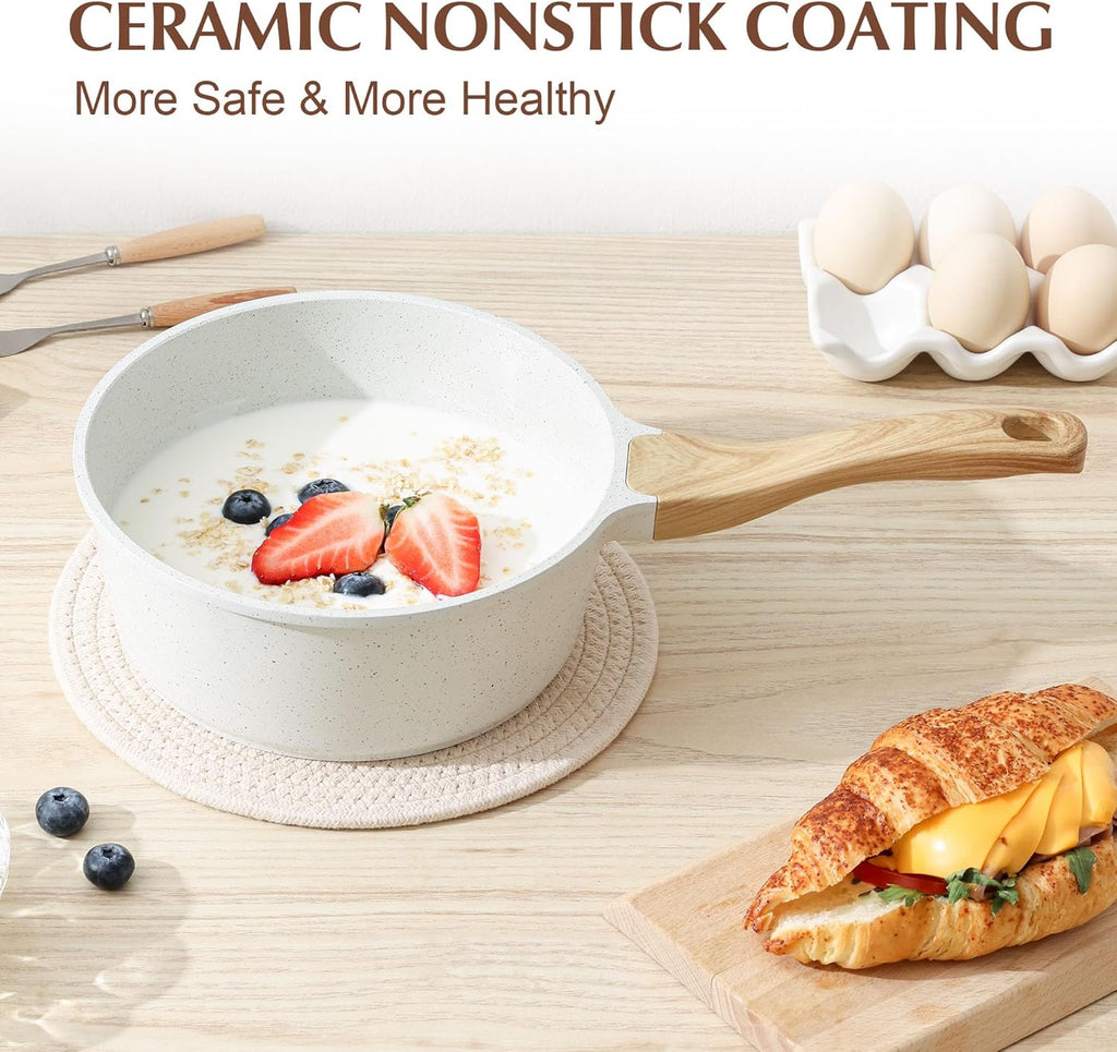 SENSARTE White Ceramic Nonstick Saucepan - 2.0 Quarts, Induction Compatible, Stay Cool Handle