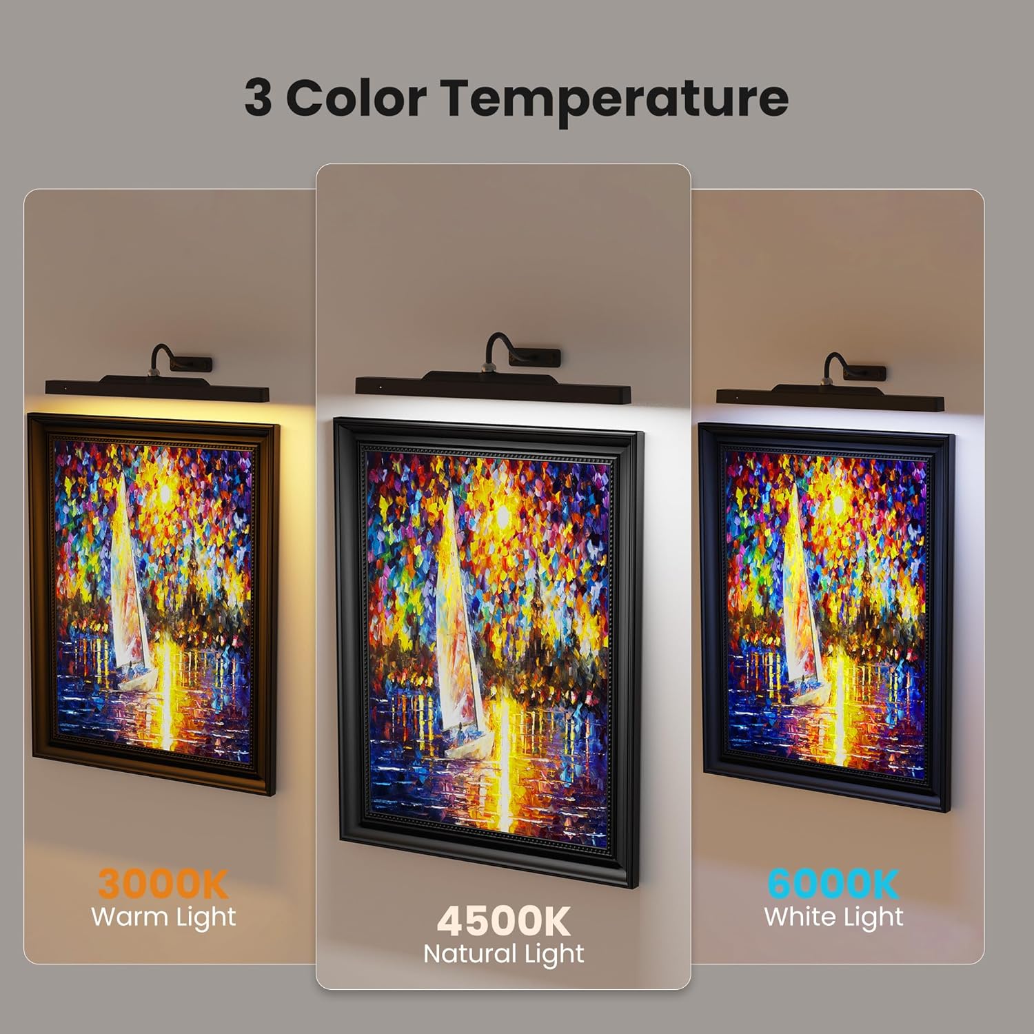 Skiennix 16-Inch Battery Operated Picture Light - Dimmable Cordless Art Light for Wall Decor | Black, 5000mAh