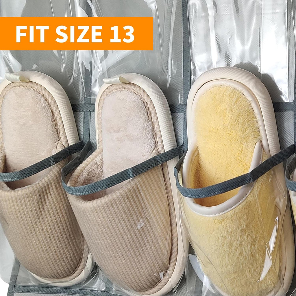 Skiennix Clear Crystal Hanging Shoe Organizer - 35 Pockets Over The Door Rack | Grey Storage Solution