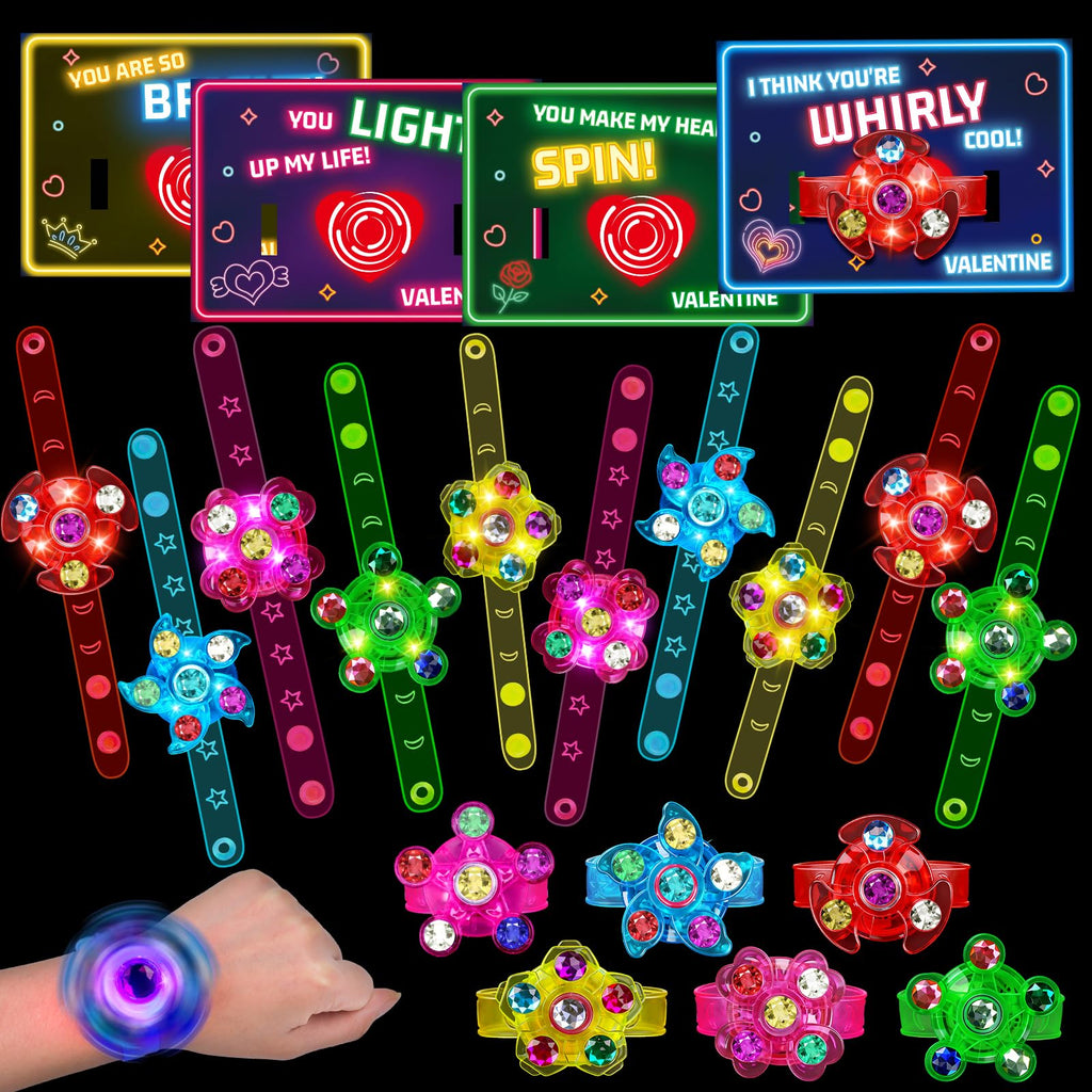 24PCS Light Up Fidget Spinner Bracelets Glow Party Favors Bulk for Kids 4-8 8-12 Goodie Treat Bag Stuffers Classroom Treasure Box Toys Carnival Prizes Pinata Birthday End of Year Return Gifts