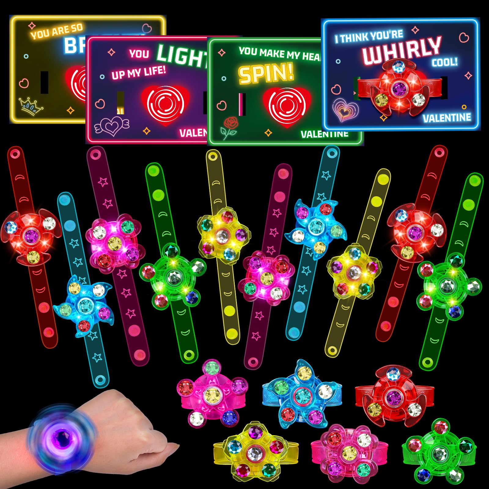 24PCS Light Up Fidget Spinner Bracelets Glow Party Favors Bulk for Kids 4-8 8-12 Goodie Treat Bag Stuffers Classroom Treasure Box Toys Carnival Prizes Pinata Birthday End of Year Return Gifts