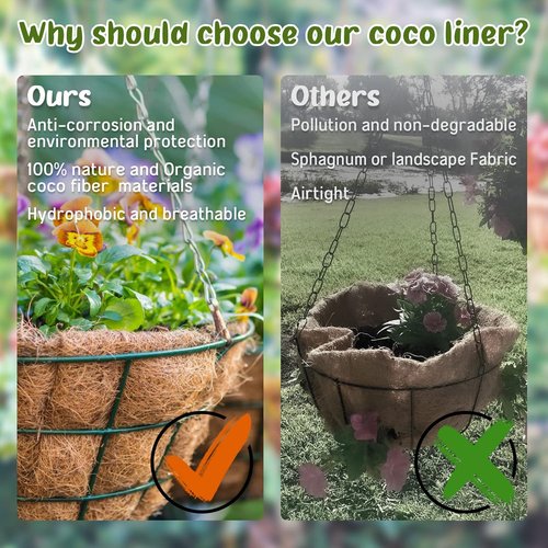 Legigo 8-Inch Coco Liners - 100% Natural Coconut Fiber Replacement for Hanging Baskets | 6 Pack