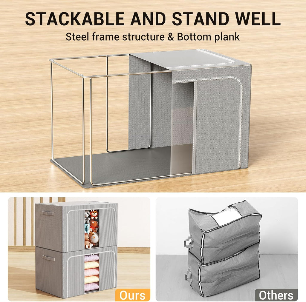 Skiennix Clothes Storage Bins - Foldable Organizers with Metal Frame | 66L, 3-Pack for Clothes & Toys