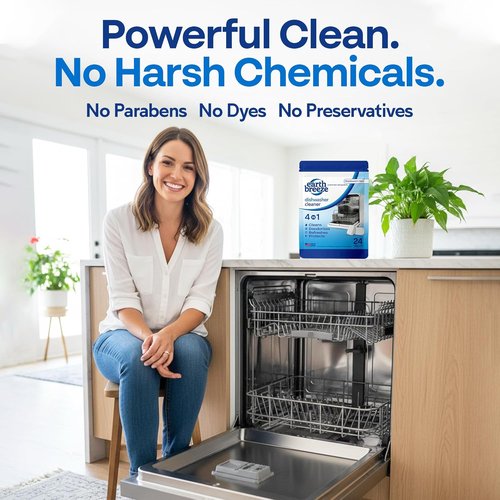 Earth Breeze Dishwasher Cleaner Tablets - 4-in-1 Formula Cleans, Deodorizes & Protects | Fragrance-Free, Safe for All Dishwashers