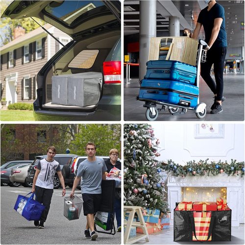 BALEINE 8-Pack Heavy-Duty Moving Bags - Oversized Storage Totes with Reinforced Handles (Black w/Window)