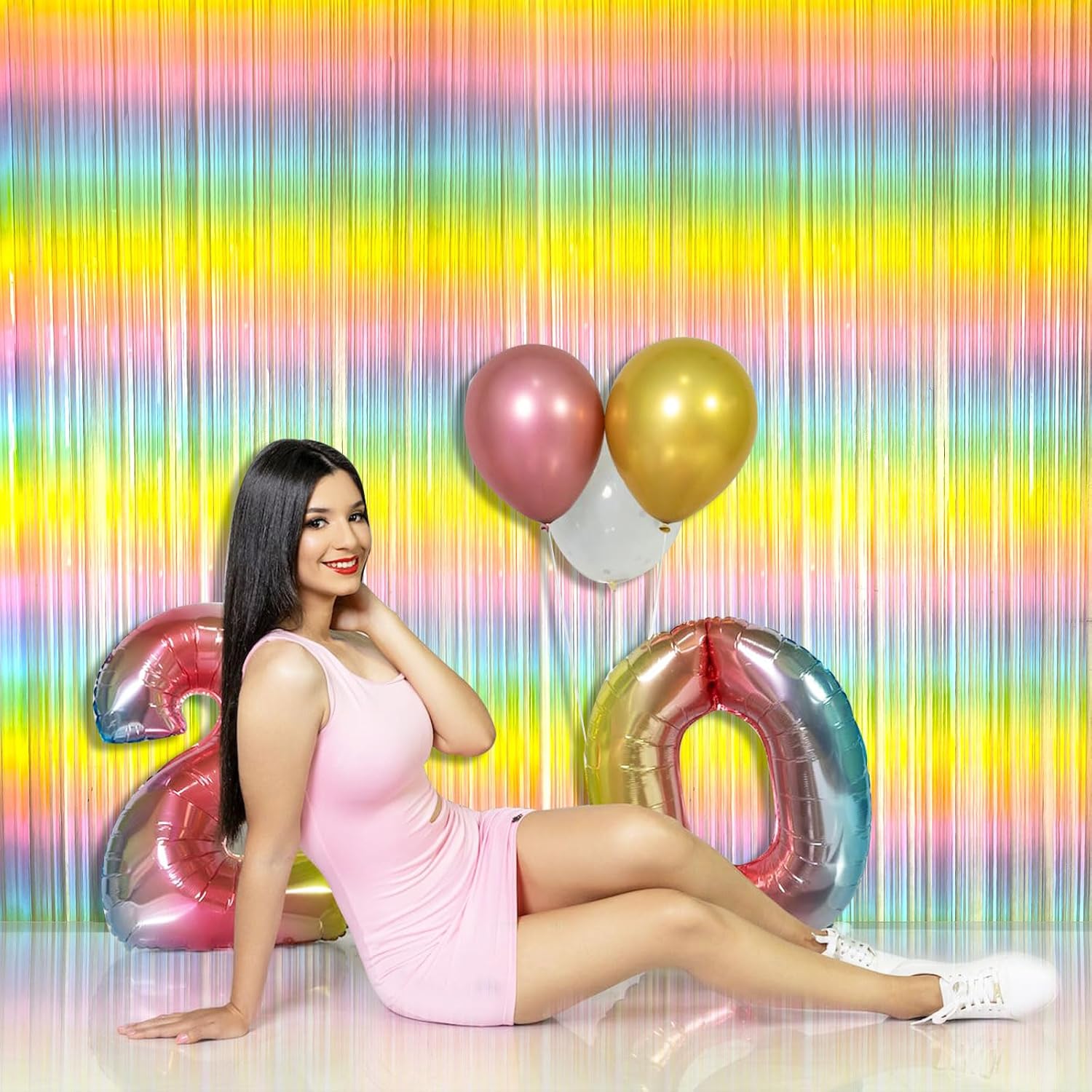 Pastel Rainbow Foil Fringe Curtain - Vibrant Party Backdrop for Birthday Celebrations