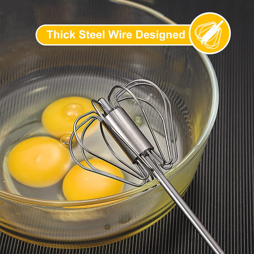 Egg Beater, Hand Easy Whisk Stainless Steel Hand Push Egg Beater Manual Mixer Blender for Home Kitchen Tool Whisking, Beating & Stirring (12 Inch)