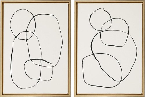Kate and Laurel Sylvie Wall Art - Modern Circles Framed Canvas Set, 2 Piece 18x24 Gold Decor