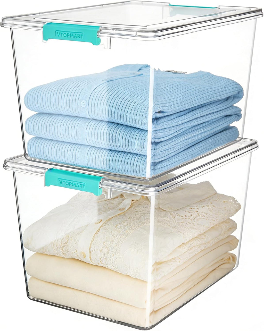 Vtopmart 72 QT Crystal Clear Storage Bins - 2 Pack Stackable Latching Containers for Closet & Bedroom Organization