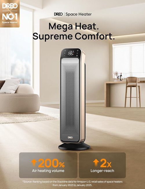 DREO Space Heater - Fast Portable Room Heater with Remote & Thermostat | 3 Modes, Overheat Protection, Gold