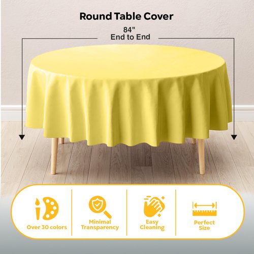 Exquisite Light Yellow Round Tablecloths Plastic Table Cloth Disposable 48 Pack 84" Inch Round Table Cloth Disposable Yellow Tablecloths Plastic Tablecloth Indoor/Outdoor Tablecloth Party Supplies
