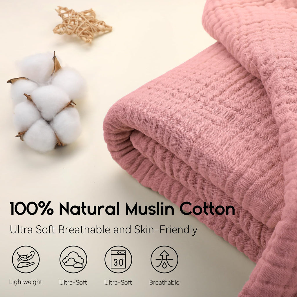 Yoofoss Muslin Blanket 100% Organic Cotton Large Twin Size 60" x 80" for Bed Couch Summer Gauze Blanket for Adults Lightweight and Breathable Bean Paste