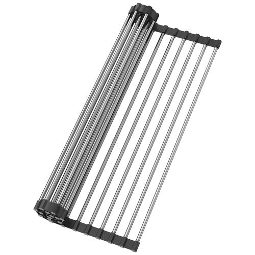 Yohslqo Dish Drying Rack with Roll Up and Over Sink for Kitchen 17"X11.8" (Black 17"x11.8")