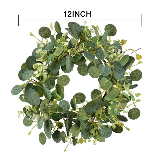 LSKYTOP Green Eucalyptus Wreaths 12'' Artificial Spring Summer Eucalyptus Leaf Wreaths with Berries for Home Farmhouse Front Door Decor