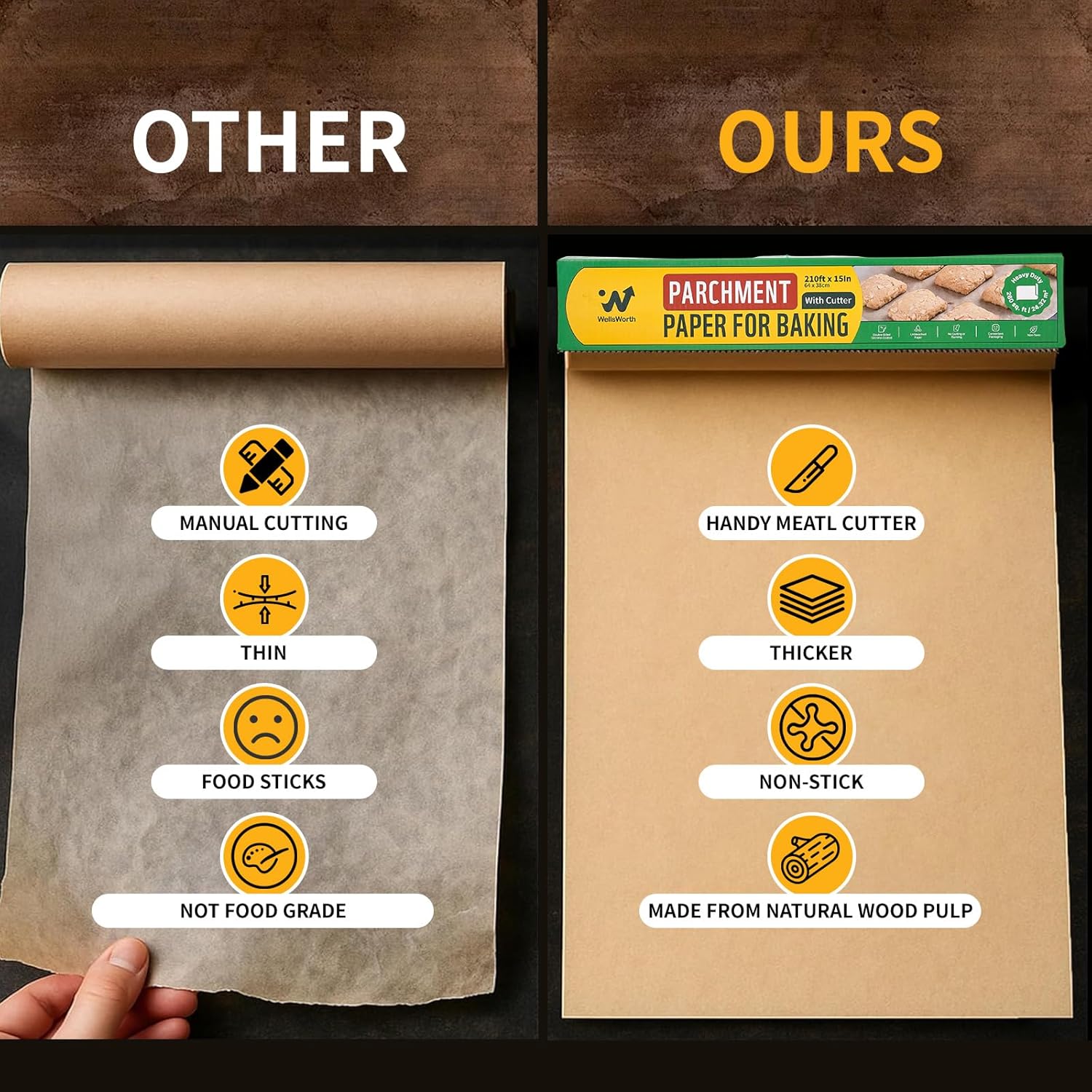 Unbleached Parchment Paper Roll - 15 In x 210 Ft Non-Stick Baking Paper | Heat Resistant & Food Grade