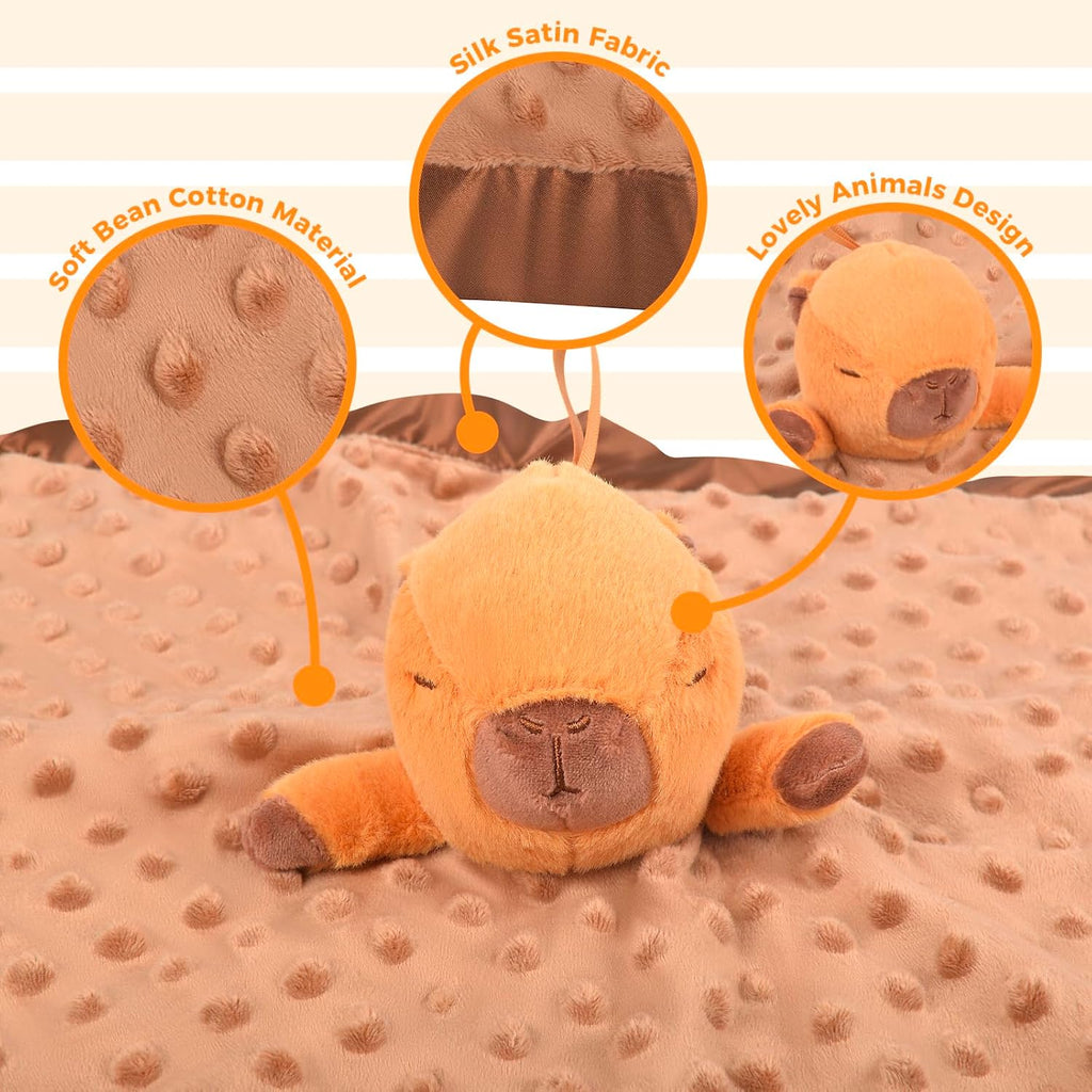 Capybara Baby Security Blanket - Soft Plush Newborn Lovey | 17"x17" Gender Neutral Gift for Infants 0-6 Months