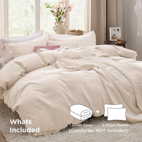 Bedsure Oat Milk California King Duvet Cover - Extra Soft Prewashed Cotton-Like Polyester Set, 104x98" with Zipper Closure & 2 Pillow Shams