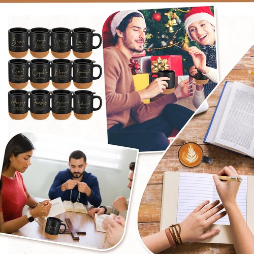 Funnymoom 12 Pcs Christian Mug Bulk Pastor Appreciation Day Gift 13.5 oz Inspirational Bible Verses Cup Ceramic Religious Coffee Mug with Cork Bottom Thank You Gift for Men Employee Teacher (Trendy)
