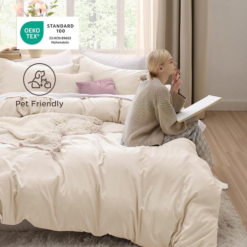 Bedsure Oat Milk Duvet Cover Set - Extra Soft Twin/Twin XL Bedding, 2 Pieces with Zipper Closure & Pillow Sham