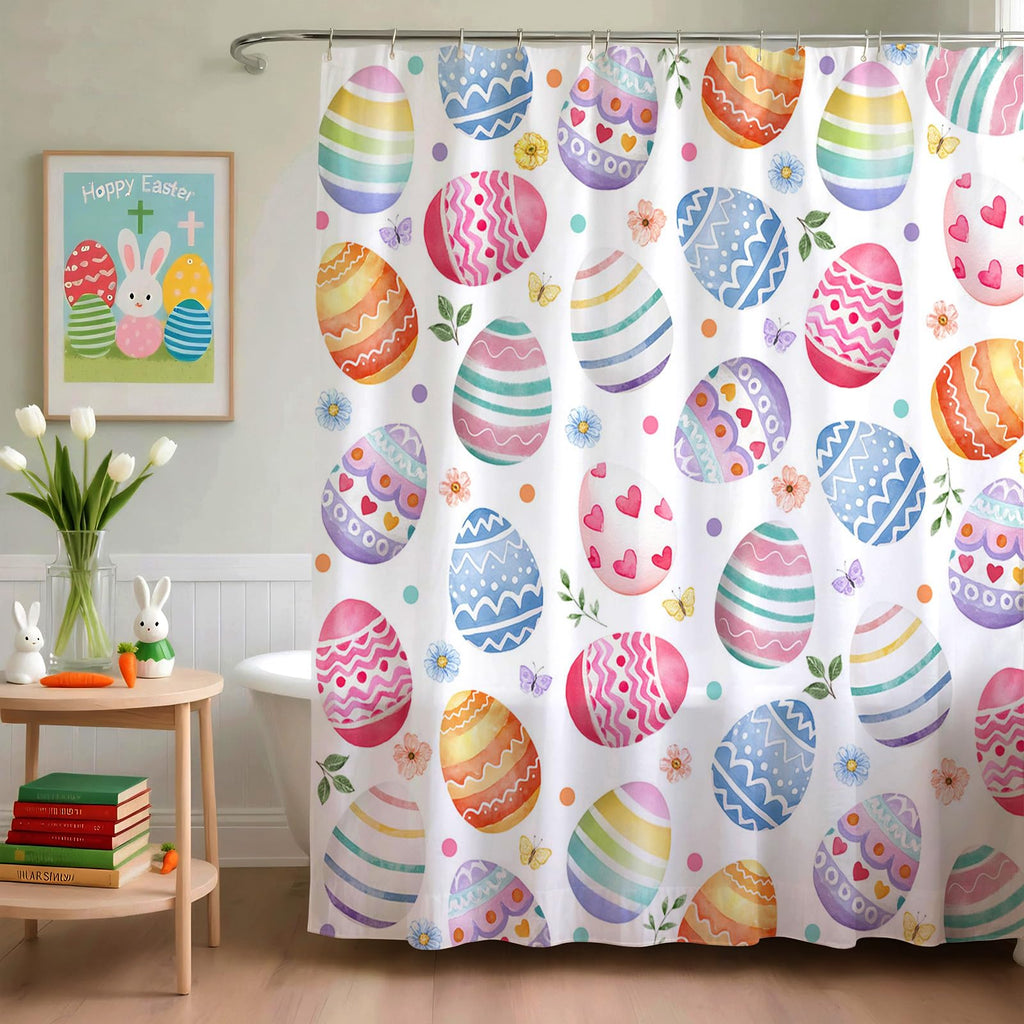 Mocsicka Easter Eggs Shower Curtain Happy Easter Bathroom Shower Curtain Spring Holiday Waterproof Fabric Shower Curtains Bathtub Decor with 12 Hooks 72 X 72 Inches