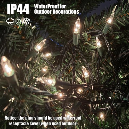 HISHINY Christmas Lights - 100 Count Clear String Lights with Green Wire | 32 Feet for Indoor & Outdoor Decor
