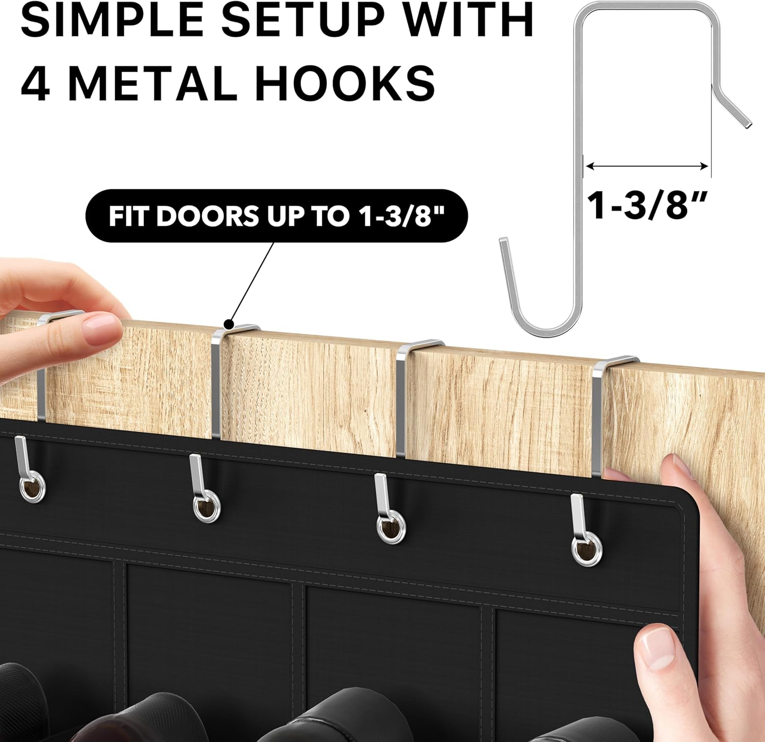 Simple Houseware 24 Pockets Over The Door Hanging Shoe Organizer - Crystal Clear, Black (64'' x 19'')