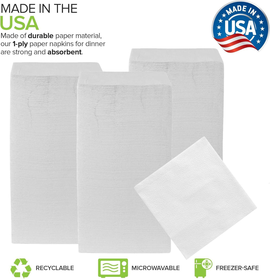 Stock Your Home 12-Inch Disposable Napkins - 1-Ply White Dinner Napkins for Parties & Daily Use | 500 Pack
