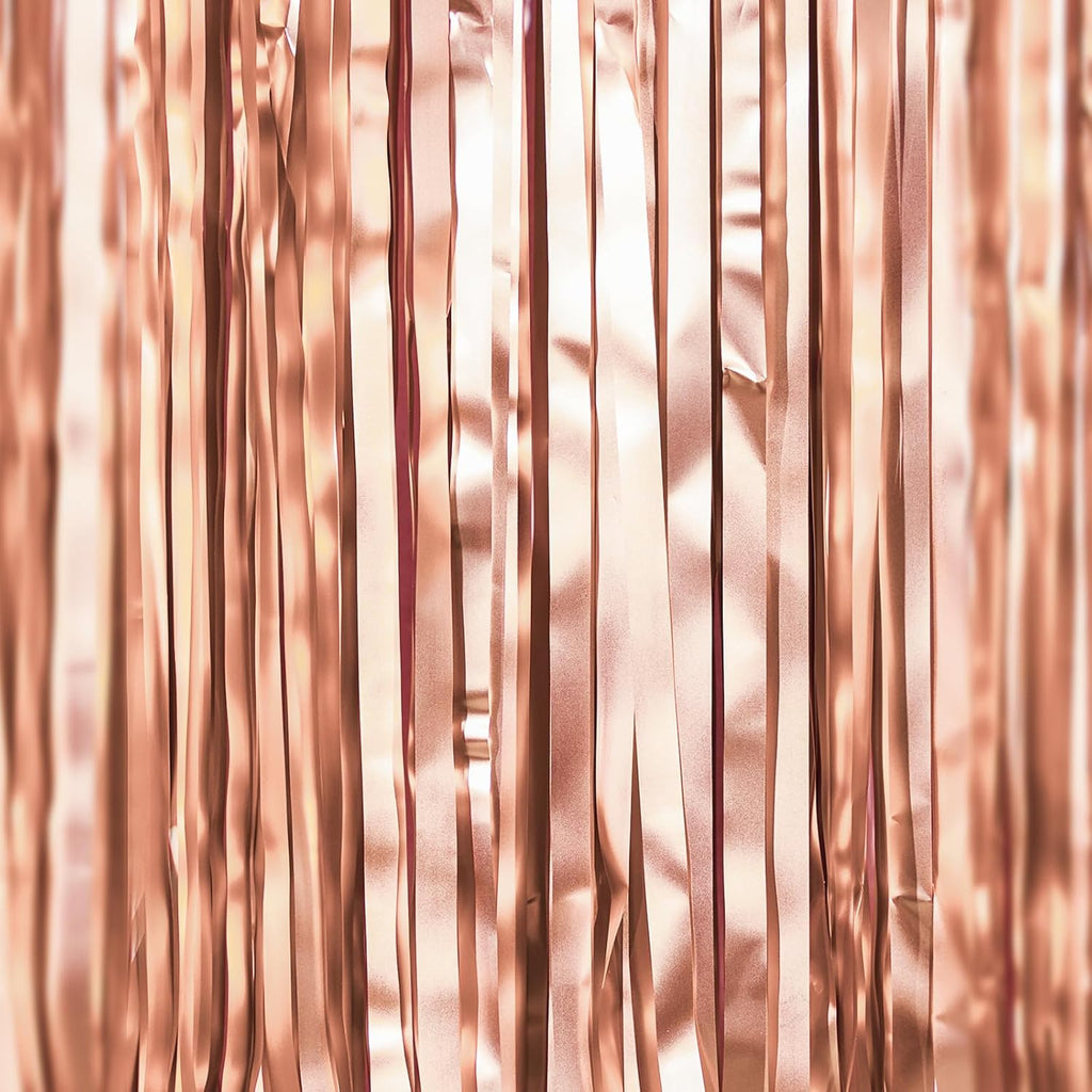 PartyWoo Rose Gold Foil Fringe Curtains - 8.2ft Tinsel Backdrop for 21st Birthday & Bridal Showers