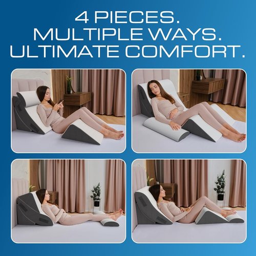 Kolbs Orthopedic Bed Wedge Pillow Set - 4-Piece Plush Velvet Cover for Surgery Recovery & Sleep Apnea Relief