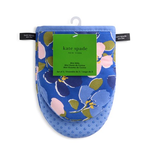 Kate Spade New York Painterly Bouquet Mini Oven Mitt 2-Pack Set, Heat Resistant, 100% Cotton with Printed Non-Slip Silicone Grip, Blue/Green/Rose, 5.5"X8"