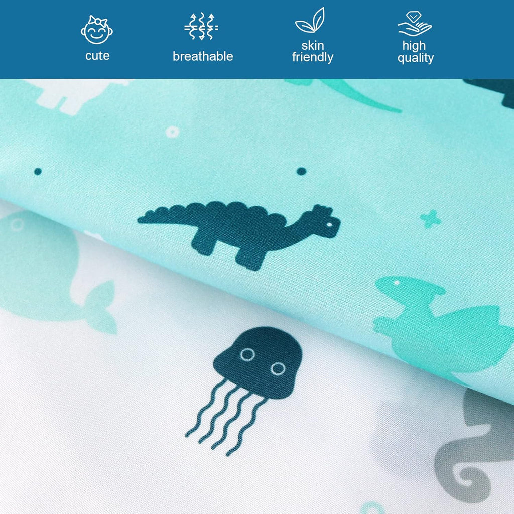 Regine Switzerland Fitted Crib Sheets - Soft & Breathable 2-Pack for Standard Crib 52'' x 28'' | Dinosaurs & Ocean Design