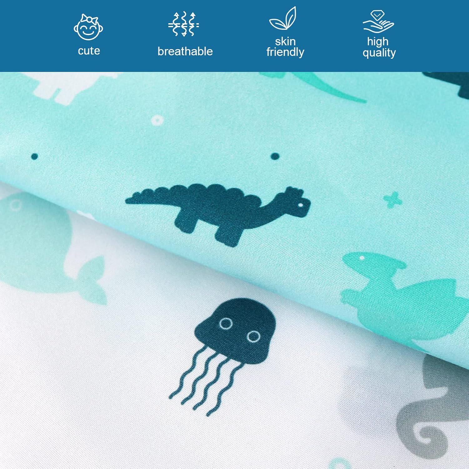 Regine Switzerland Fitted Crib Sheets - Soft & Breathable 2-Pack for Standard Crib 52'' x 28'' | Dinosaurs & Ocean Design