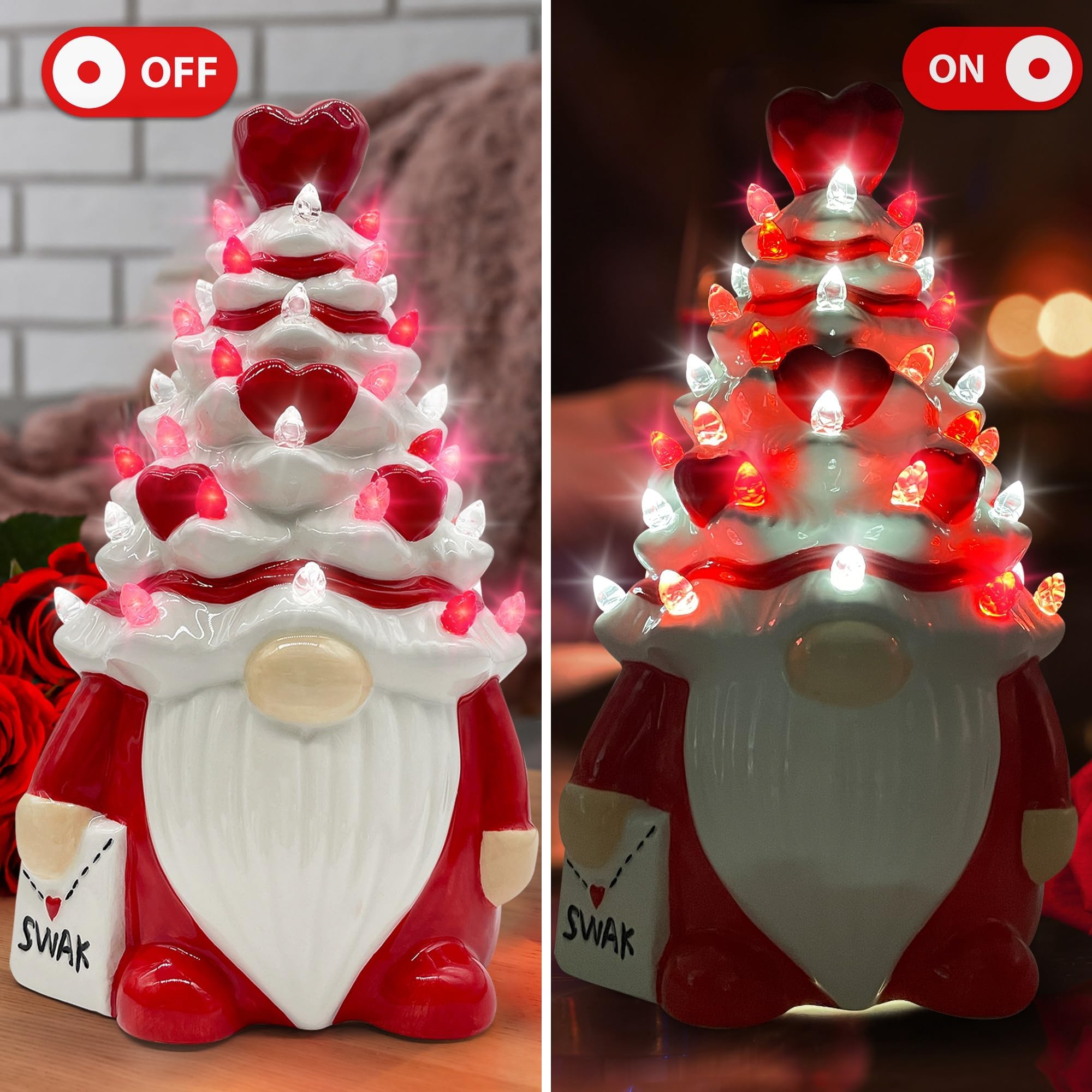 Hexagram Valentines Decorations, Valentines Day Decorations, Valentine Decor Ceramic Gnomes Tree, Valentine's Day Gnomes Decor