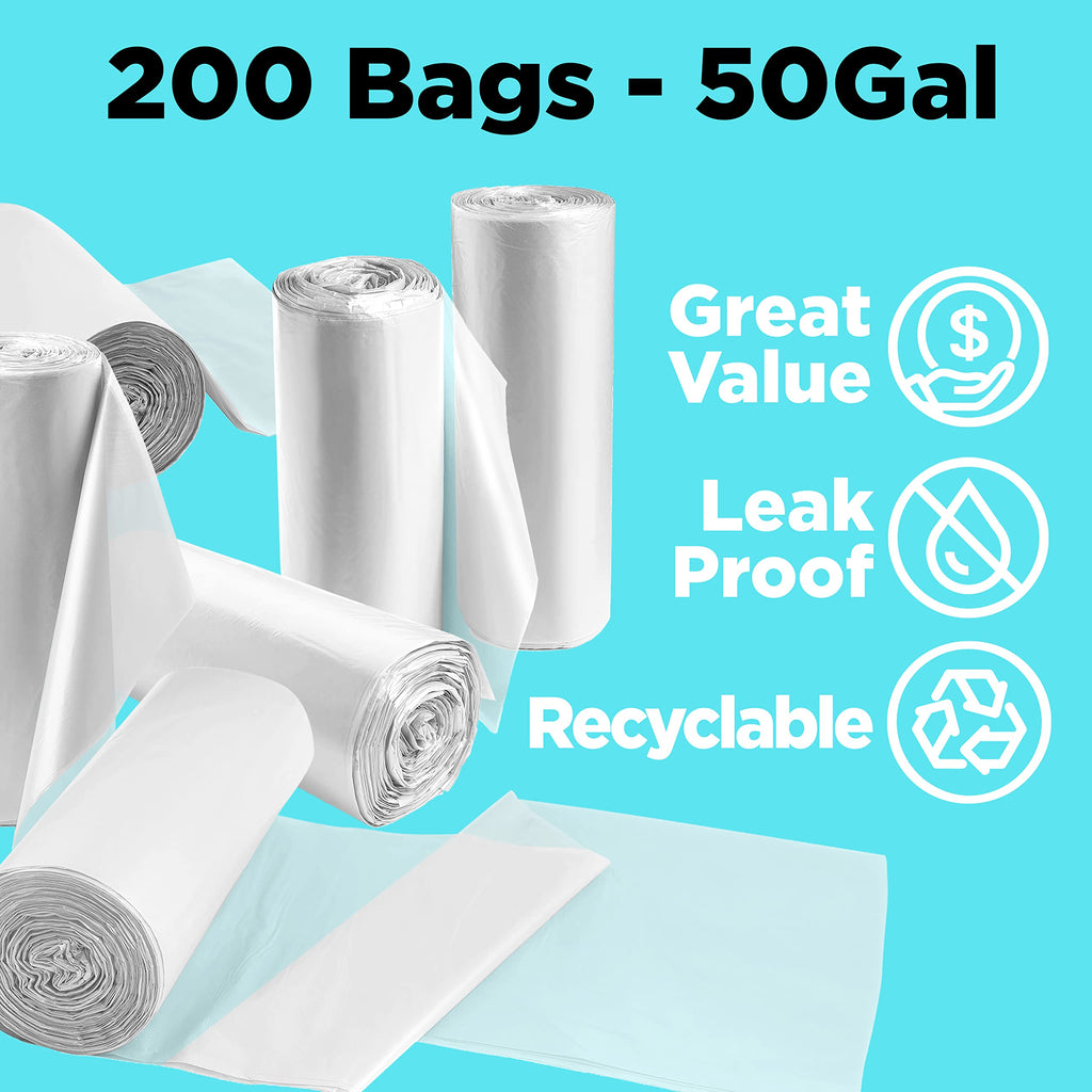 ToughBag 50 Gallon Trash Bags Heavy Duty, Clear Trash Bags (200 COUNT) - Made in USA