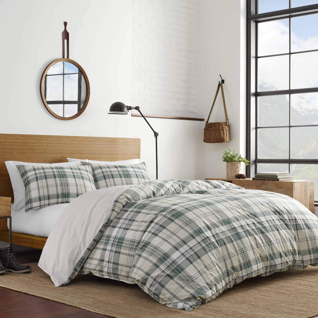 Eddie Bauer - Twin Duvet Cover Set, Soft Cotton Reversible Bedding with Lightweight Feel, 2 Piece Bedding with Matching Pillowcase (Timbers Evergreen)
