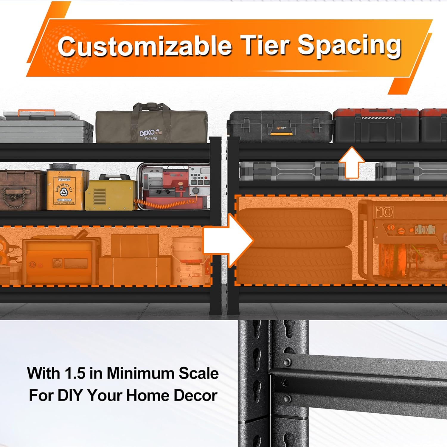 Metal Garage Shelving - Heavy Duty 3-Tier Utility Rack | 1,560 Lbs Capacity, Adjustable, Black 48'' W