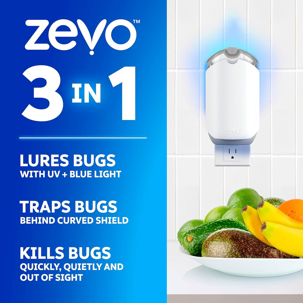 Zevo Flying Insect Trap - Indoor Bug Catcher with 3 Refill Cartridges | UV Light Technology for Flies & Gnats