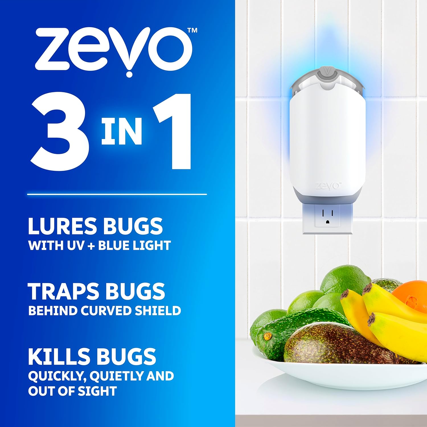 Zevo Flying Insect Trap - Indoor Bug Catcher with 3 Refill Cartridges | UV Light Technology for Flies & Gnats