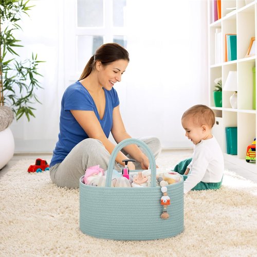 COMSE Baby Diaper Caddy Organizer - Portable Tote with Divider for Easy Diaper Changes | Light Green